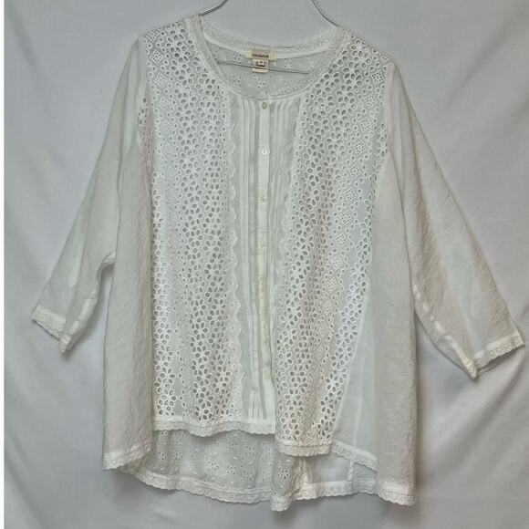 Sundance Women's Small White Sheer Lace Button Front Blouse 3/4 Sleeve Elegant - Picture 1 of 9